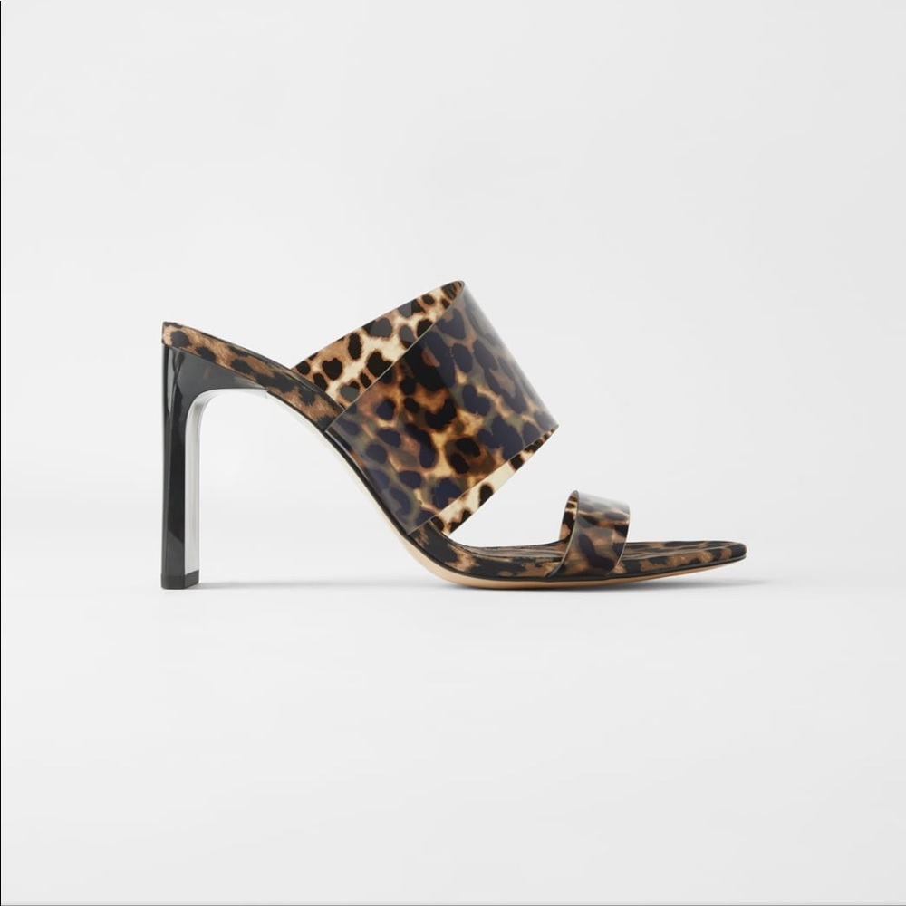 ZARA Animal Print Vinyl Heeled Sandals - Picture 2 of 7